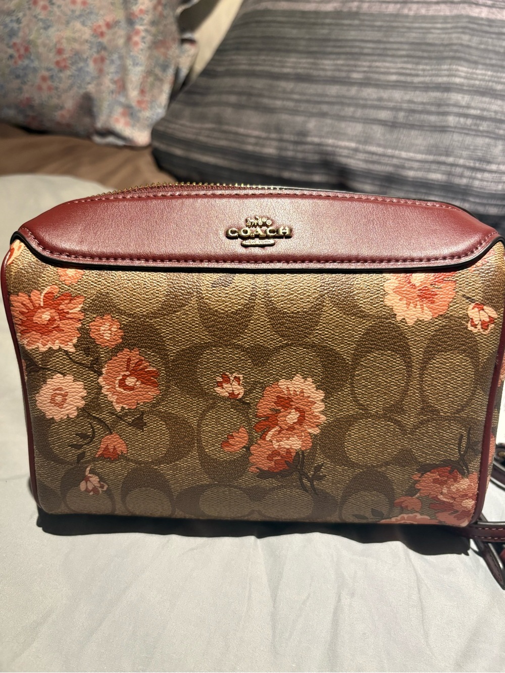 Coach Floral Signature Crossbody with Burgundy Accents